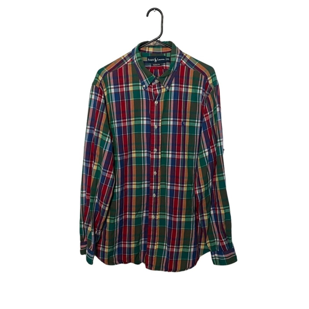 Ralph Lauren Shirt Mens XL Blue Red Plaid Classic Fit Pony Preppy Cotton Casual